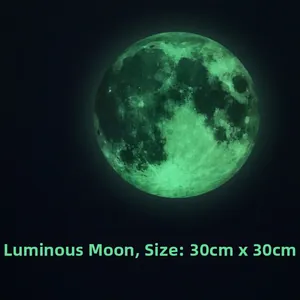 Luminous green moon wall sticker 30x30cm showing glowing texture on black background