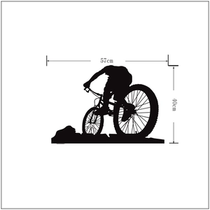 Détail sticker mural silhouette VTT avec dimensions précises de 57cm par 40cm