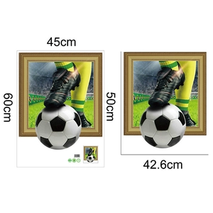 Detail view of 3D football wall stickers with 45x60cm and 50x42.6cm size specifications