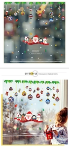 Vue détaillée des stickers de Noël pour fenêtres avec Père Noël, renne et décor de maison