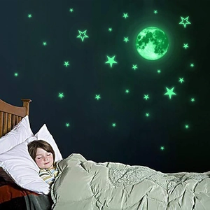 Luminous moon and stars wall stickers set glowing in the dark for kids bedroom decor