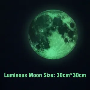 Glow-in-the-dark moon wall sticker with realistic lunar texture, 30cm green fluorescent decal