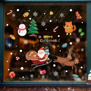 Christmas window stickers set featuring Santa, reindeer, and snowman for holiday glass decor