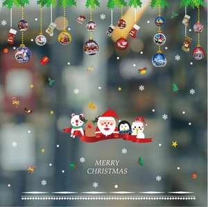 Stickers de Noël pour fenêtres et murs avec Père Noël cartoon et texte Merry Christmas