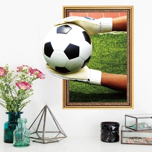 Detailed 3D wall sticker featuring a goalkeeper catching a soccer ball with gold frame