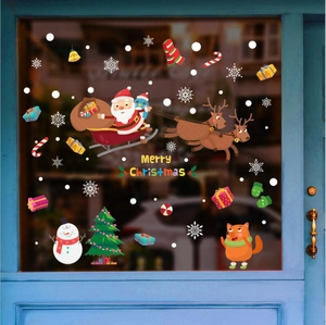 Christmas window stickers set featuring Santa, reindeer, and snowman for holiday decoration