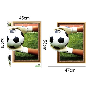 Detail of 3D football wall sticker showing goalkeeper catching ball with dimensions