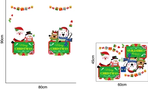 Cartoon Christmas wall stickers set featuring Santa, snowman and reindeer for glass windows