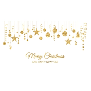 Golden glitter Christmas ball and star wall decals with Merry Christmas text for home decor
