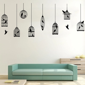 Nordic Style Black Birdcage And Birds Wall Stickers Waterproof PVC Removable Silhouette Wall Decal For Living Room Decor