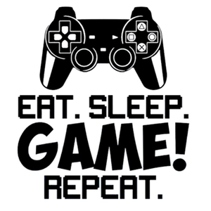 Sticker mural Eat Sleep Game Repeat avec silhouette de manette noire pour salle de jeux