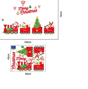 Detailed size layout of Christmas wall stickers featuring Santa on a red cartoon train