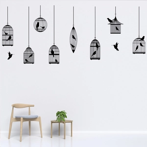 Modern black birdcage wall decals for living room and bedroom minimalist interior decor