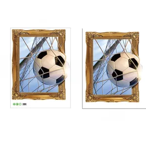 Detail of 3D football wall stickers showing size comparison between 45x60cm and 43x53cm