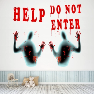 Halloween bloody handprint wall stickers with HELP and DO NOT ENTER signs for room decor