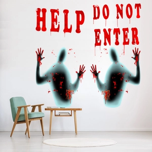 Detail of Halloween bloody handprint silhouette wall stickers with Help text