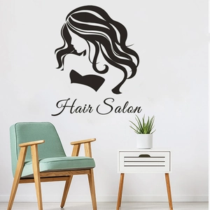 Hair Salon wall decal with female silhouette and lettering in a modern interior setting