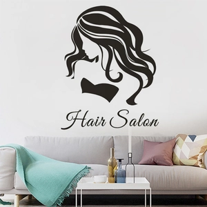 Minimalist vinyl wall decal showing a female silhouette and Hair Salon lettering