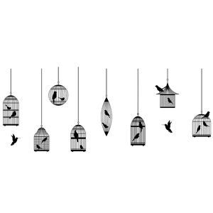 Black birdcage wall stickers with birds silhouettes for living room home decor