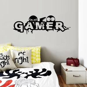 Black vinyl Gamer wall sticker for children room and gaming bedroom wall decor