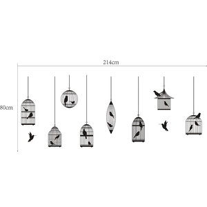 Birdcage wall stickers measuring 214x80cm with black birds silhouette design