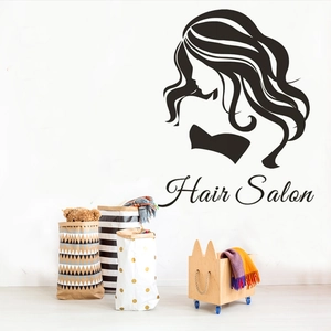 Detailed wall sticker featuring a woman silhouette and Hair Salon text on a white wall