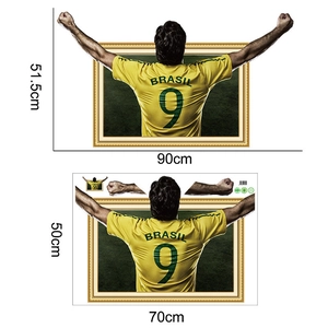 3D wall sticker detail showing the 90x51.5cm Brazil football player decor layout