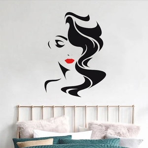 Artistic Female Silhouette Wall Sticker Modern Minimalist Long Hair Red Lips Vinyl Wall Decal For Living Room Bedroom Salon Decor