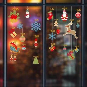 Cartoon Santa Claus and reindeer Christmas window decals set for festive glass decoration