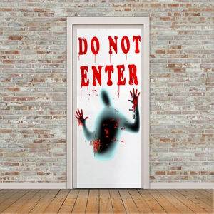Bloody handprint and shadow figure wall sticker with Do Not Enter warning text
