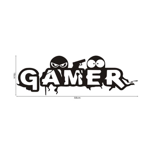 Detailed view of GAMER wall decal showing 58cm length and 19cm height dimensions