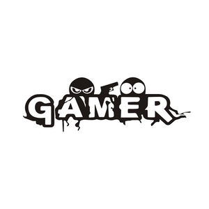 Black vinyl gamer wall decal featuring cartoon character silhouettes and gamer text