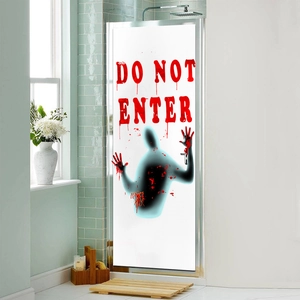 Bloody handprint and shadow silhouette wall sticker with Do Not Enter text for Halloween