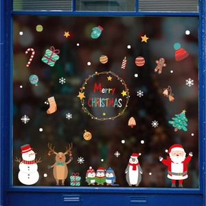 Christmas Window Clings Santa Claus Snowman Reindeer Penguin Stickers Merry Christmas Garland Decals For Home Shop Decor