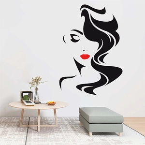 Minimalist vinyl wall sticker featuring female silhouette with red lips for home decor