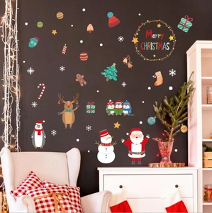 Christmas wall decals with Santa, snowman and reindeer for festive holiday home decoration