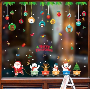 Merry Christmas Window Stickers Santa Claus Reindeer PVC Waterproof Static Cling Wall Decals For Shop Home Holiday Decor