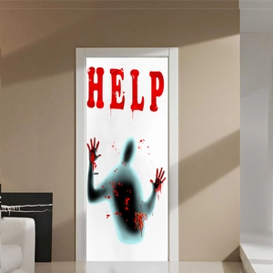 Halloween bloody handprint silhouette wall sticker with HELP text for door decor