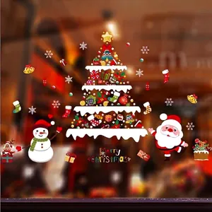 Albero di Natale Babbo Natale Pupazzo di Neve Adesivi per Finestre Adesione Statica PVC Decorazione in Vetro per Casa Negozio