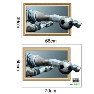 3D soccer wall stickers showing small size 39x68cm and large size 50x70cm dimensions