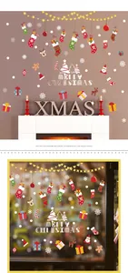 Detailed Christmas stocking and Santa Claus window decals for festive glass decoration