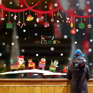 Adesivi elettrostatici natalizi per finestre con Babbo Natale e trenino colorato a cartoni