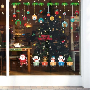 Christmas window decals with Santa and Reindeer designs for holiday glass decoration
