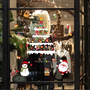 Adesivi natalizi per vetrine con Babbo Natale e pupazzo di neve per decorazione
