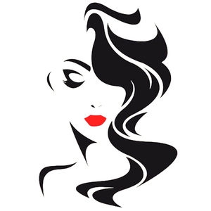 Minimalist vinyl wall decal featuring a woman silhouette with long hair and red lips