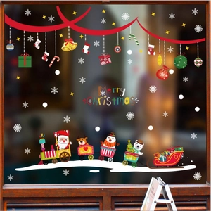 Adesivi per vetrine treno di Natale con Babbo Natale e renne per decorazioni festive