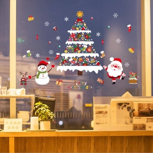 Adesivi per finestre di Natale con albero, Babbo Natale, pupazzo di neve e fiocchi di neve