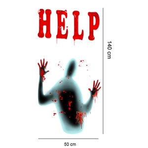 Bloody HELP letters and silhouette shadow wall decal for Halloween decor, 140x50cm