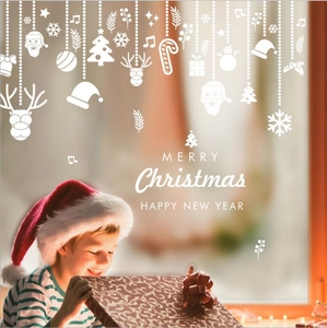 Adesivi per Finestre Bianco Buon Natale PVC Removibili Adesivi Murali Renna Babbo Natale Fiocchi di Neve Capodanno Decorazioni Vetro