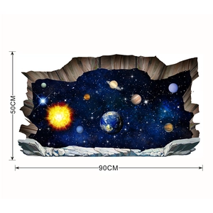 3D cracked wall sticker showing planets in outer space with 90x50cm dimensions